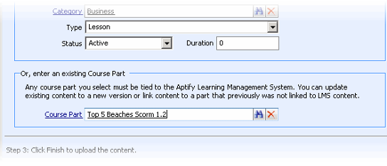 Specify Existing Course Part