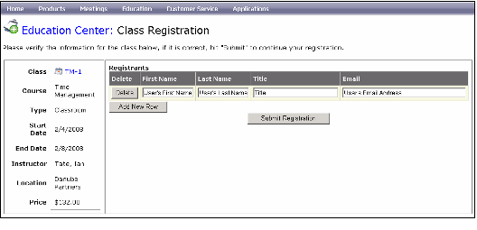 Class -Registration Page