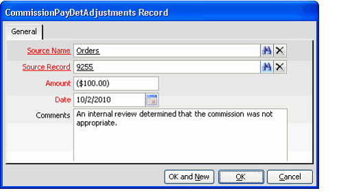 Commission Payment Detail Adjustments Record 