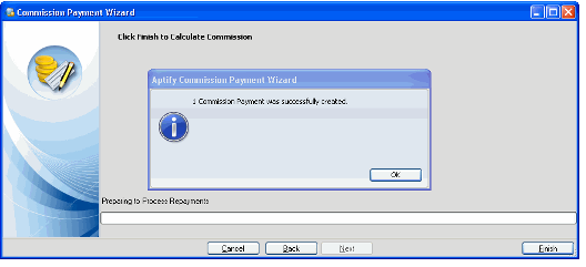 Commission Payment Wizard Finish Screen