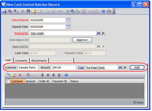 Add New Cash Receipt 