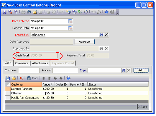 Cash Total Field