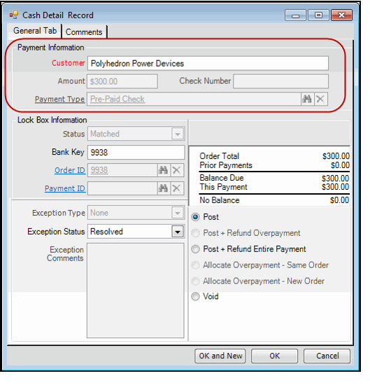 Cash Detail Record