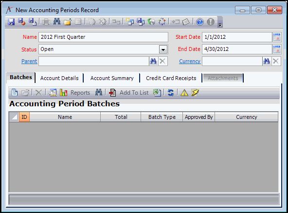 New Accounting Periods Record