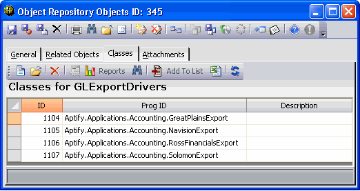Classes in GL Export Drivers Object