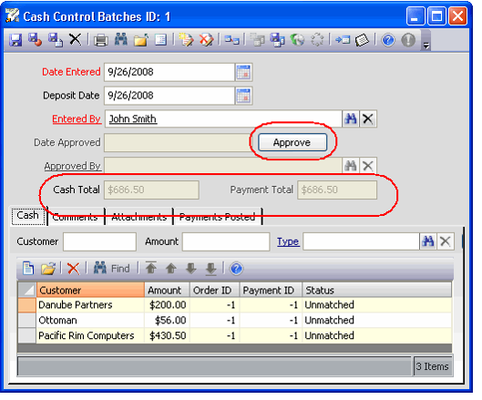 Approve the Cash Control Batch