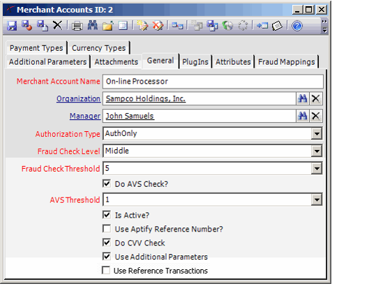 Merchant Account General Tab