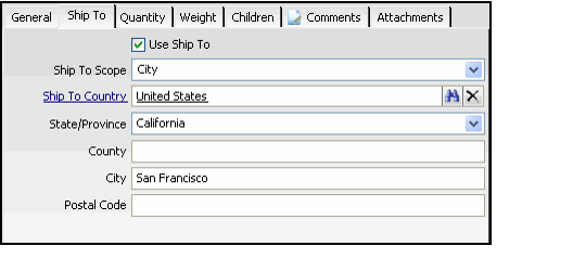 Ship To Tab with Scope of City