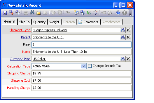 Matrix Record with Charges Specified 