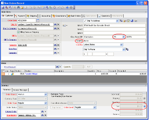 Sample Taxable Order for PA Ship To