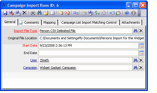 Campaign Import Runs Record