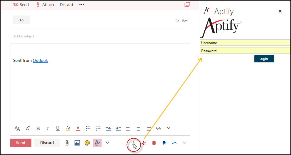 Aptify Login Screen from Outlook