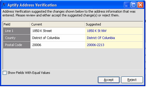 Aptify Address Verification Dialog