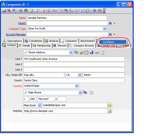 Access -Configure Tab Dialog
