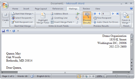 Mail Merge Results