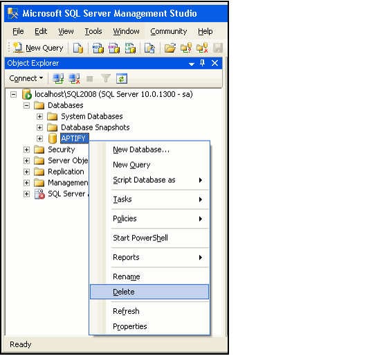 Deleting the Aptify Database