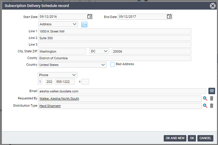 Subscription Delivery Schedule Record