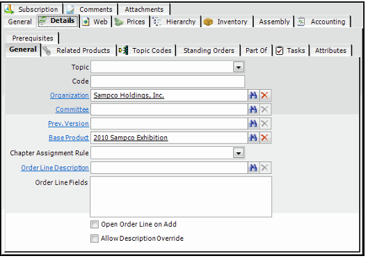 Products Record Details Tab