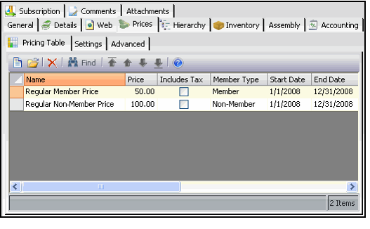 Pricing Table Tab