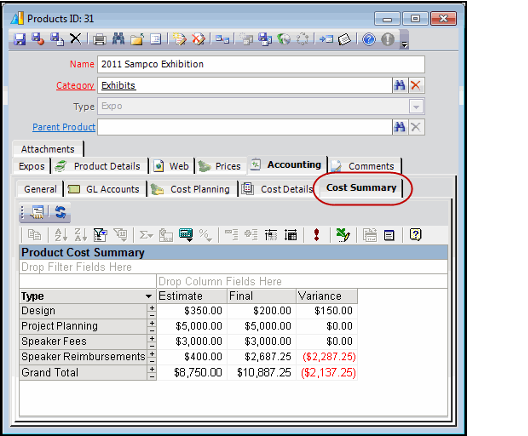 Cost Summary Tab