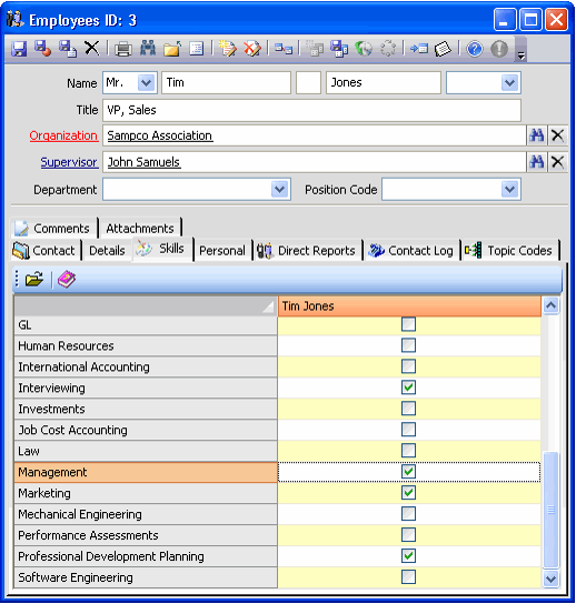 Employee's Skills Tab