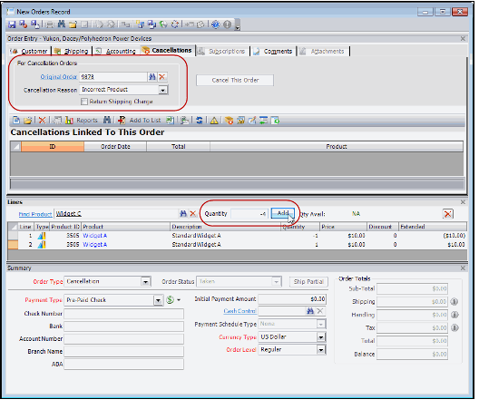Create Cancellation Order Line