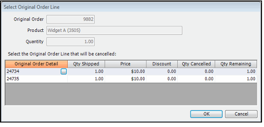 Select Original Order Line Dialog