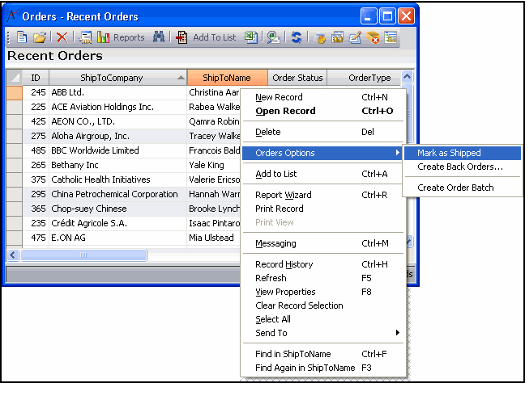 Selecting the Mark as Shipped Option