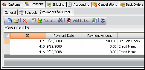 Credit Memo Payments on Original Order