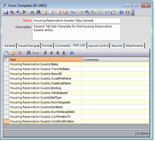Housing Reservations Guests.Tabs.General Form's Part List Tab