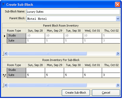 Specify Sub-Block Details