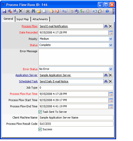 Process Flow Run Record for a Scheduled Task