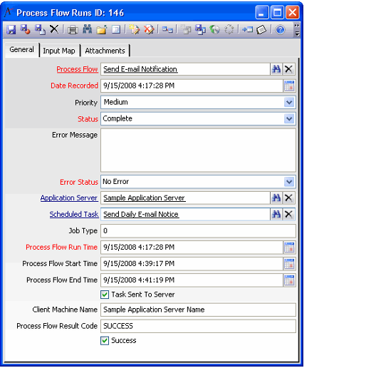 Process Flow Runs Form