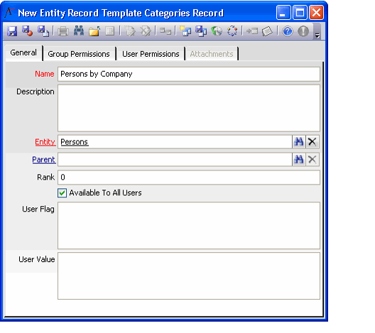 Entity Record Template Categories Form