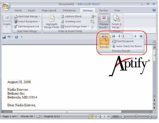 Mail Merge Results