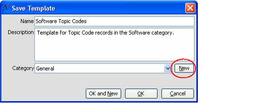 Creating a New Category from Save Template Dialog