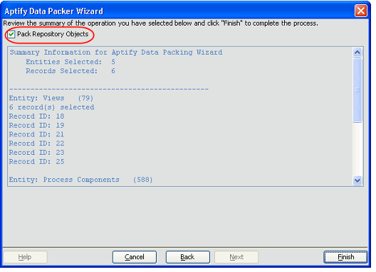 Pack Repository Objects Option