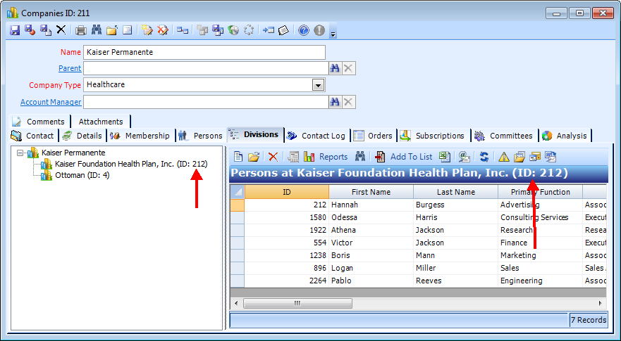 Example of Modified Hierarchy Browser Display