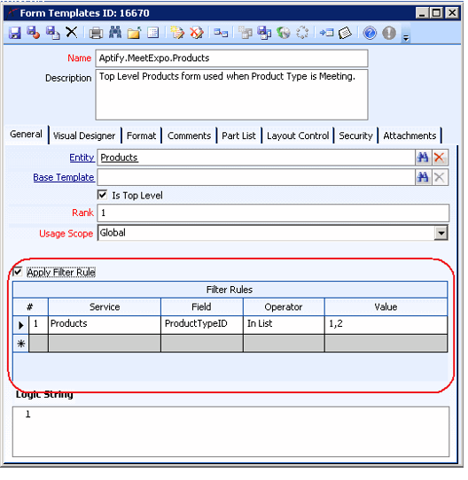 Top Level Form With Filter Rule