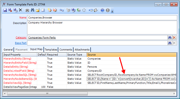 Example Input Map for Companies.Browser Form Template Part