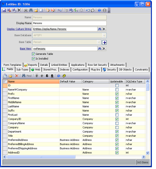 Sample Standard Entities Record