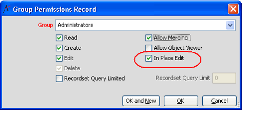 Enable In Place Editing for a Group