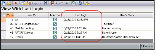View With Last Login Field