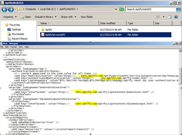 Changing web.config URLs for the Destination Server