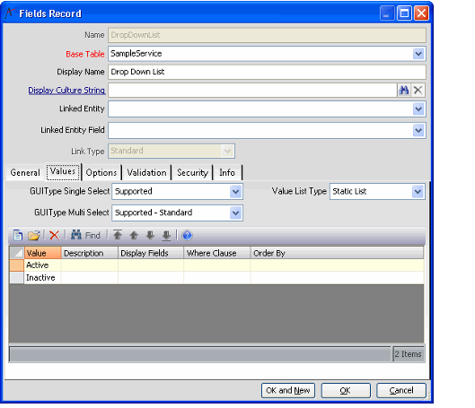 Drop Down Field Setup